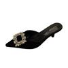 Spring and summer square buckle rhinestone bag head, empty cool slippers, pointed thin heels, high heels, single shoes, half slippers