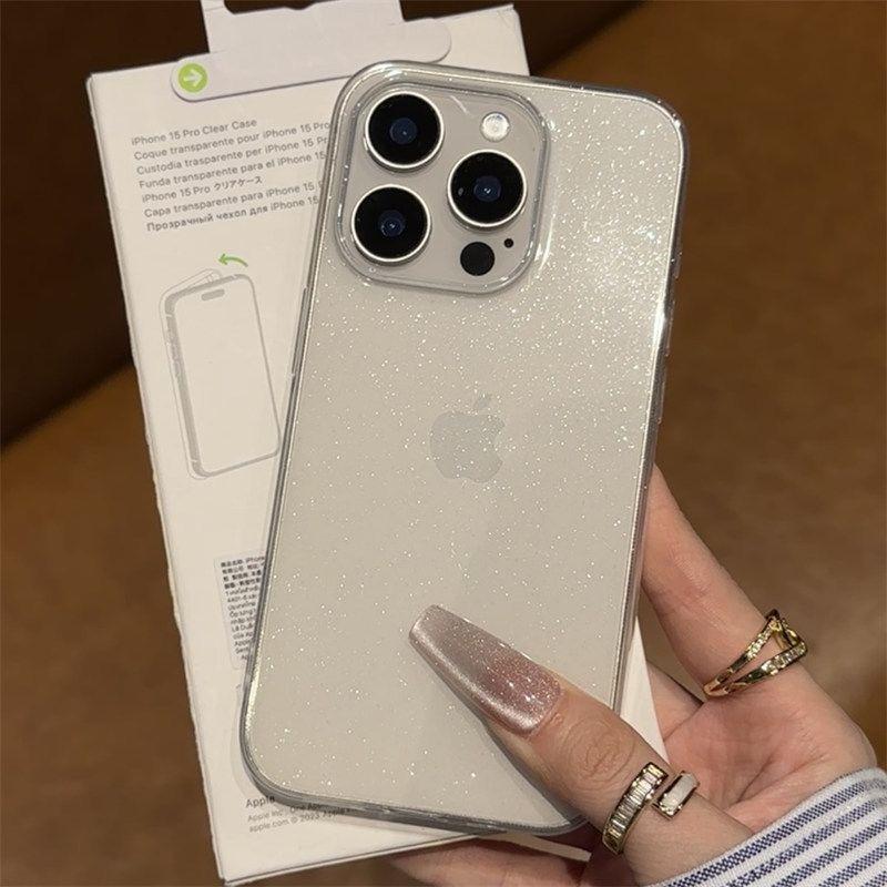 Soft Glitter Transparent Phone Case For iPhone 16 15 14 13 12 11 Pro X XS XR Max 8 7 Plus Shockproof Silicone Clear Bumper Cover
