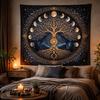 Tree of Life and Moon Phases Tapestry Wall Hanging Gold Starry Boho Mystical Celestial Aesthetic Wall Art Bedroom Decor