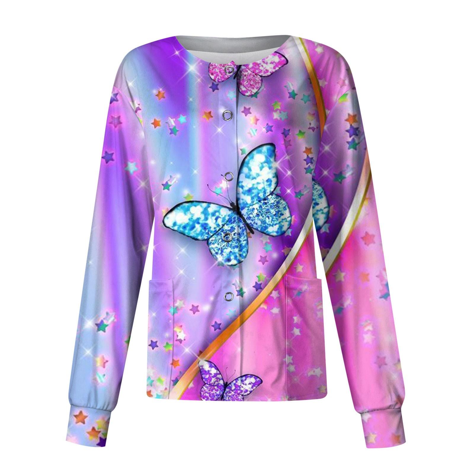 

Женский однобортный защитный комбинезон с длинным рукавом и карманом, рабочий воротник-стойка, кардиган, куртка, топ M фиолетовый