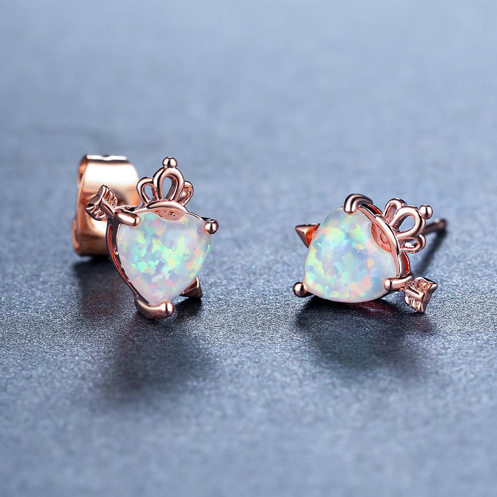 European and American New Rose Gold White Blue Crown Peach Heart Arrow Piercing Womens Versatile Earrings