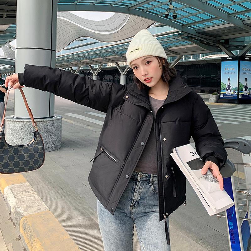 

Куртка с коротким воротником, приталенная, повседневная, маленькая, модная, новая, на хлопковой подкладке, корейская версия свободного стеганого пуховика «хлеб». 2XL чёрный