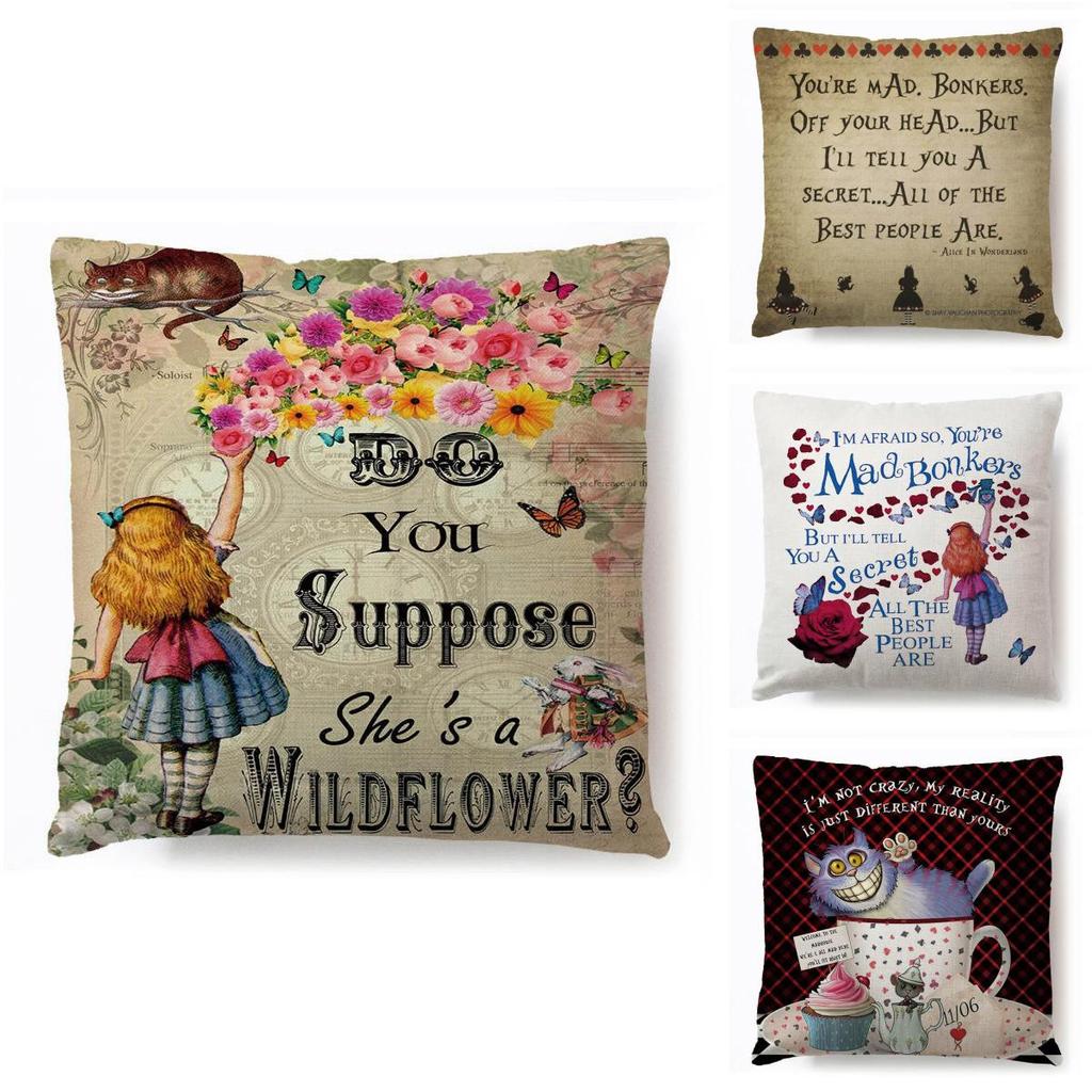 Cotton Linen Alice In Wonderland Pillow Case For A Charming Decor**