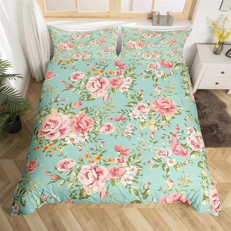 Rose Floral Bettbezug King Romantische Blumen Bettwäsche Set Mikrofaser Valentinstag Bettdecke Bezug Für Mädchen Frau Zimmer Dekoration