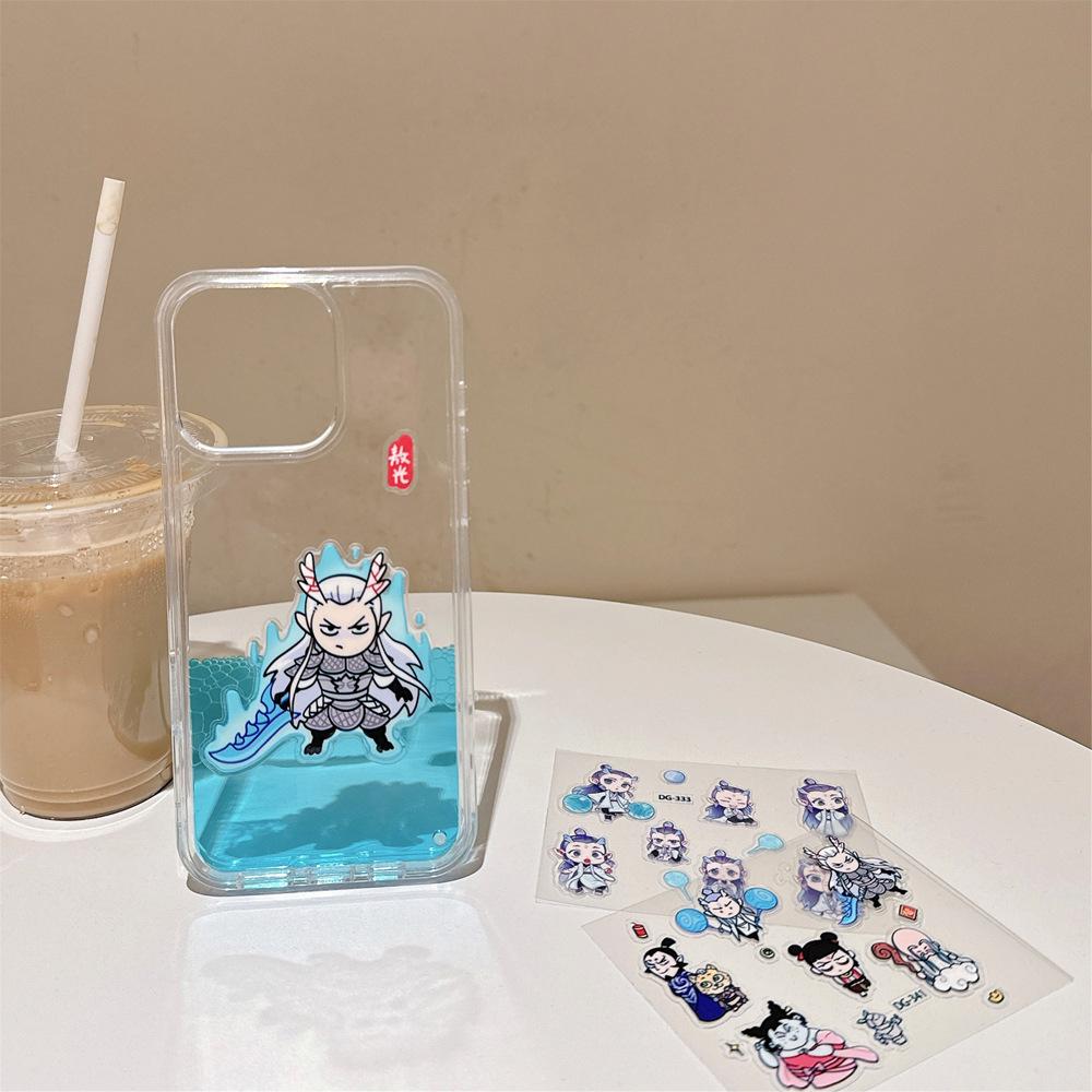 Cartoon simple application Apple 16 mobile phone case liquid crystal sticker Nezha Aobeng iphone15promax case
