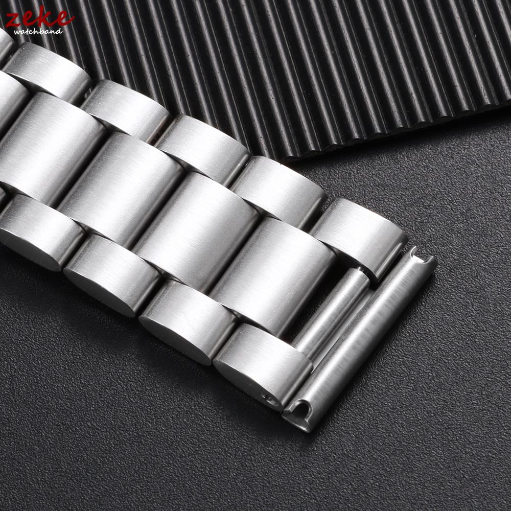 Luxury Arc Flat End Solid Stainless Steel Watchband Black Silver Folding Clasp Strap 18mm 20mm 22mm Universal Watch Bracelets