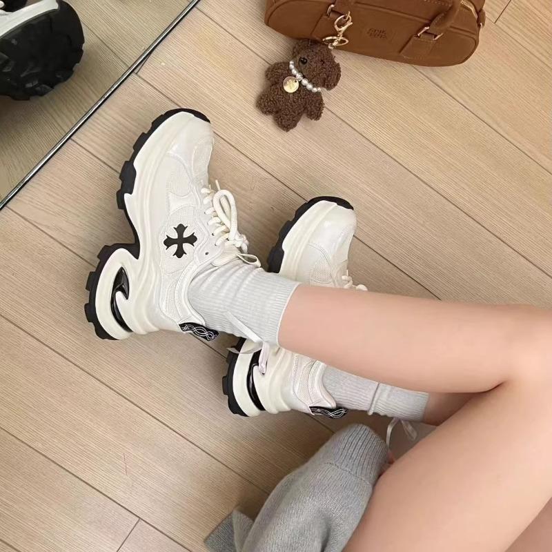Thick-soled dad shoes women's new spring leather breathable versatile sports small man height increase 7cm women's shoes