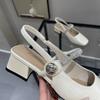 Ladies Mary Jane Sandals Fangtou Summer Single Shoes Fashion Elegant Thick Heeled Sandals Casual Comfortable Women's Shoes