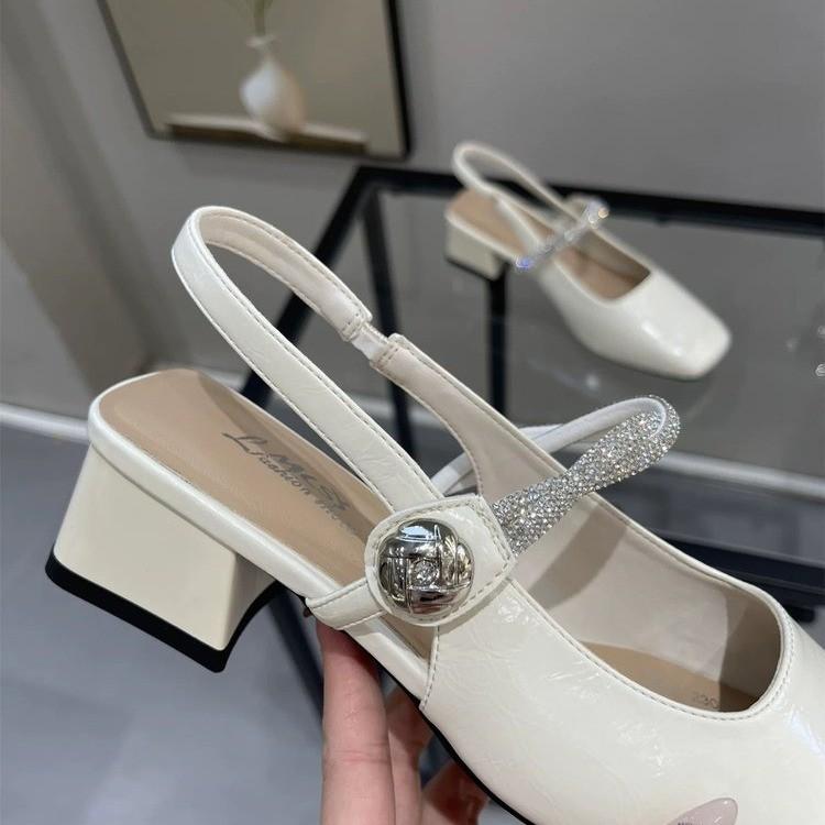 Ladies Mary Jane Sandals Fangtou Summer Single Shoes Fashion Elegant Thick Heeled Sandals Casual Comfortable Women's Shoes