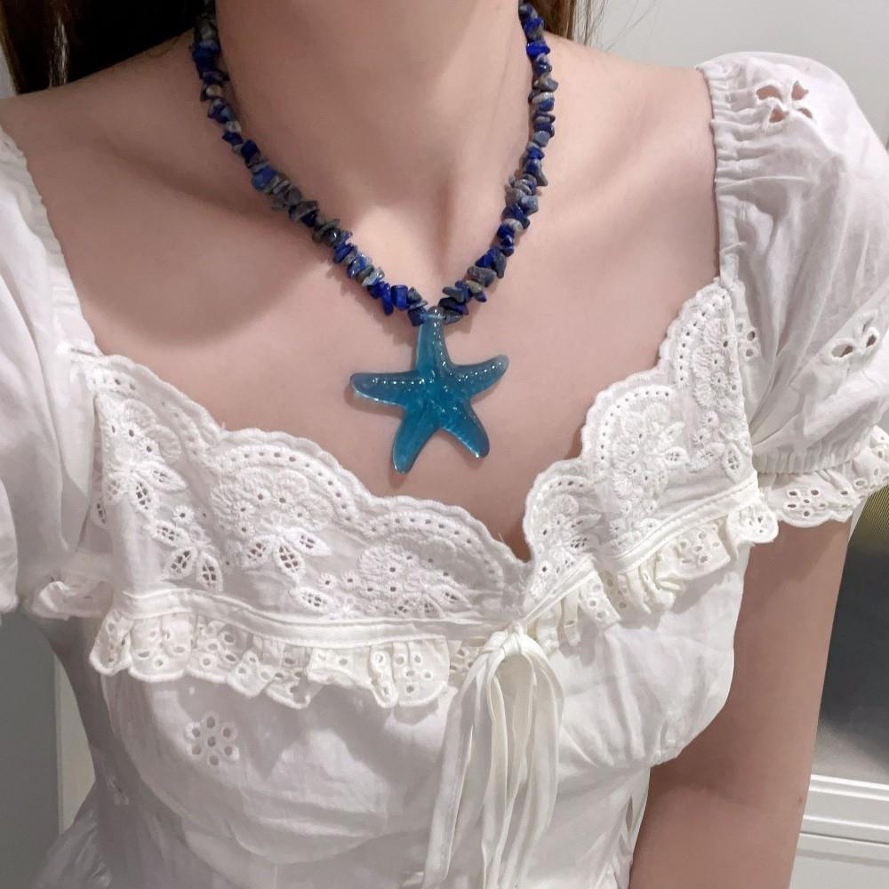 Y2K Accessories Starfish Necklace Pendant Beach Choker Trendy Starfish Clavicle Chain  Girls Gift