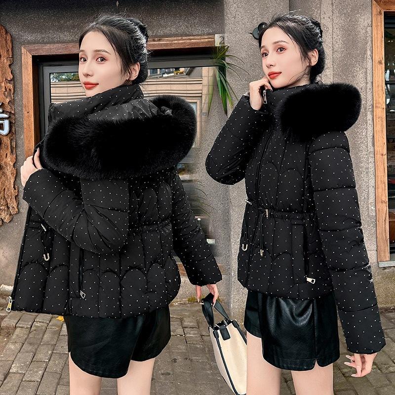 Down cotton-padded clothes women's medium and long cotton-padded clothes slim-fitting large fur collar cotton-padded jackets thickened cotton-padded