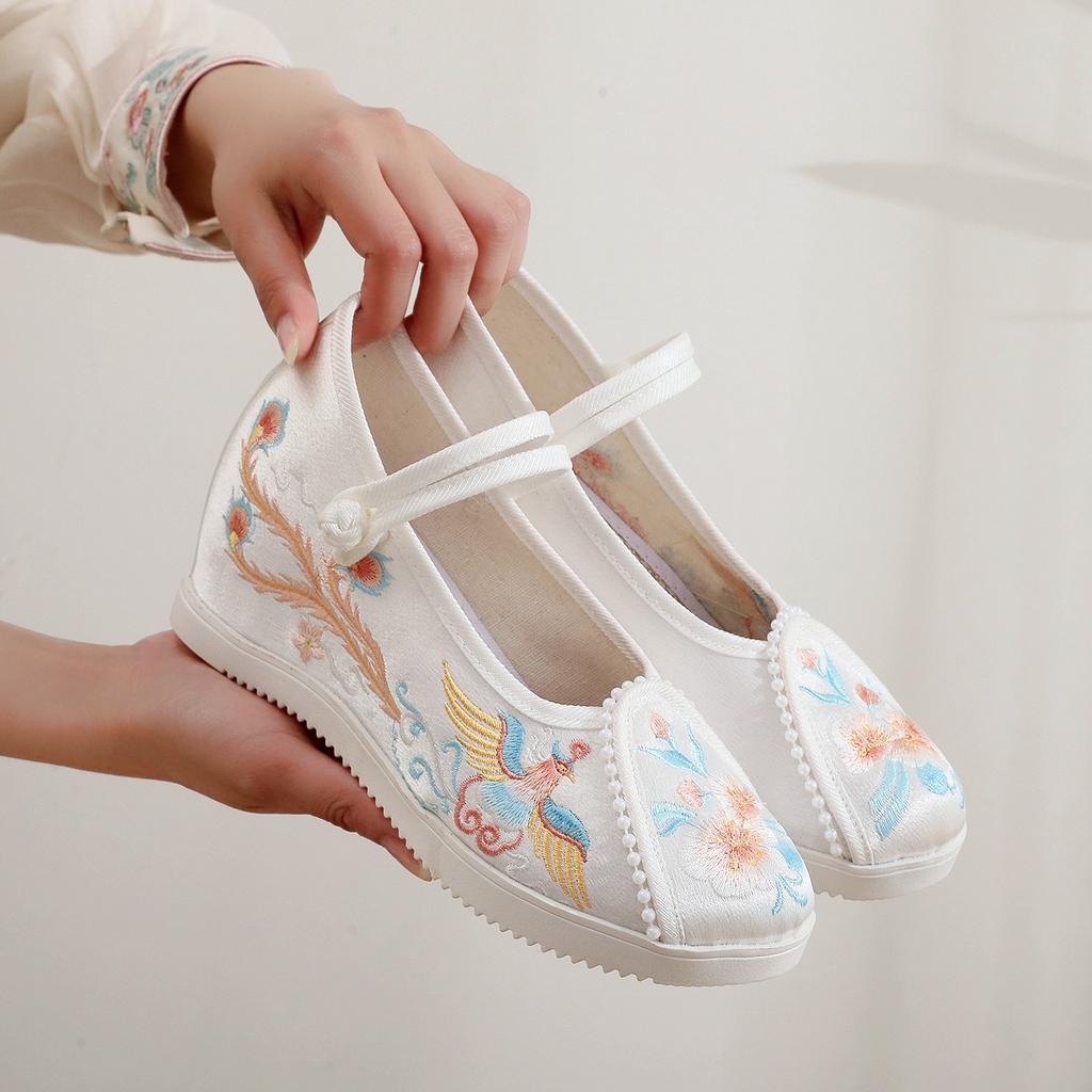 [Luan Feng] 2024 Summer New High-heeled Hanfu Shoes Embroidered Women's Shoes Antique Slope Heel Inner Heightening Hanfu Shoes
