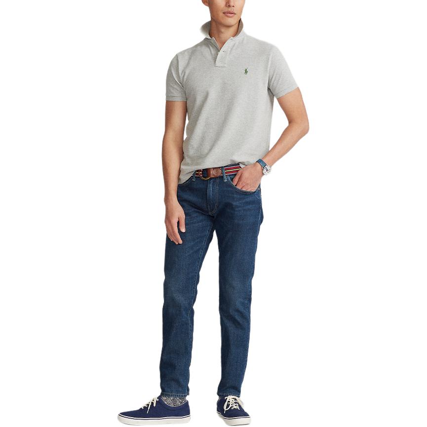 Polo Ralph Lauren Gładka Koszulka Polo z Haftowanym Logo Slim Fit Krótki Rękaw Męskie topy Szary MNPOKNI1N821126-020