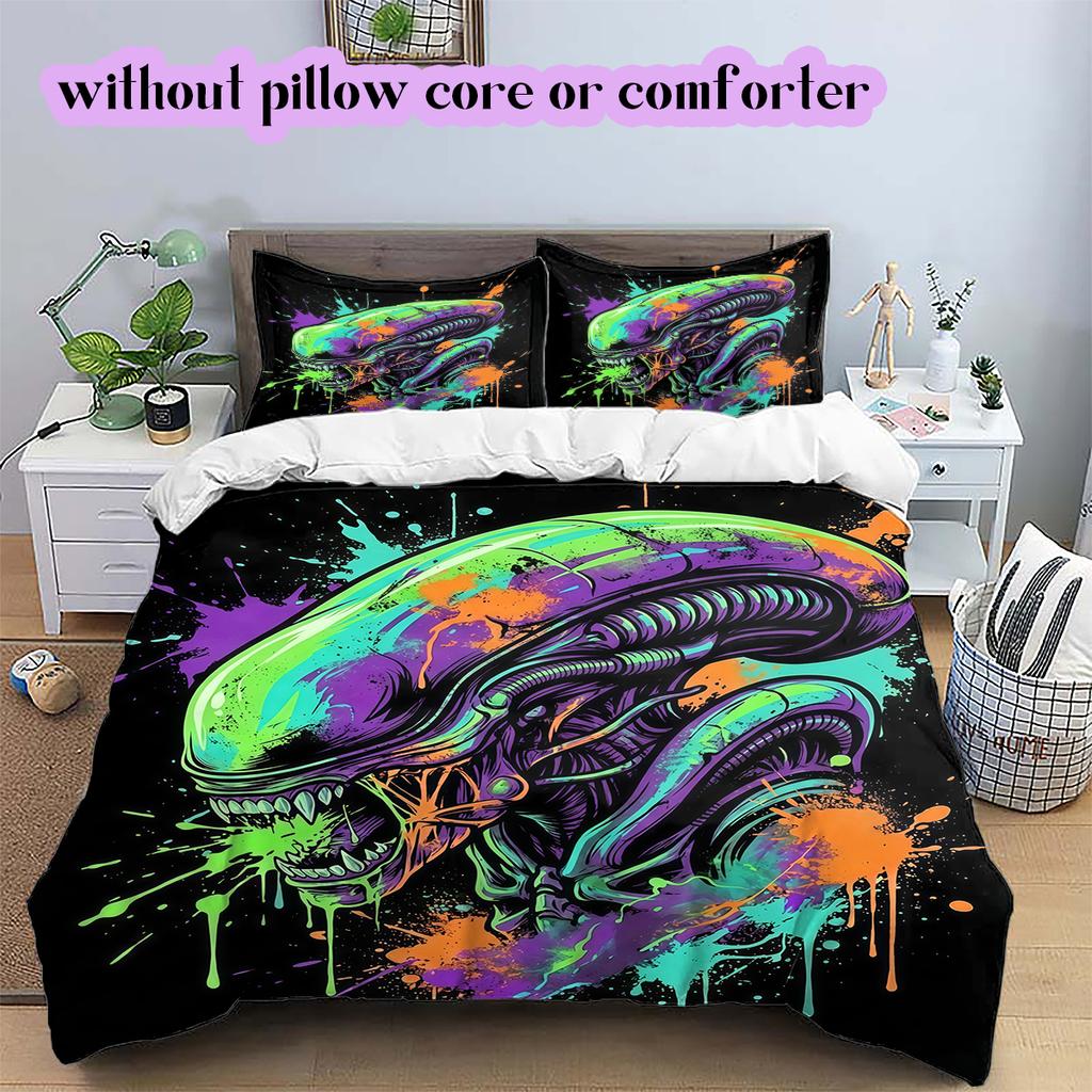 Splashing Ink Death  Pattern Bedding Quilt Set Quilt Cover Pillowcase Home Decoration Birthday Gift (1 * Duvet Cover + 2 * Pillowcase, Without Core)
