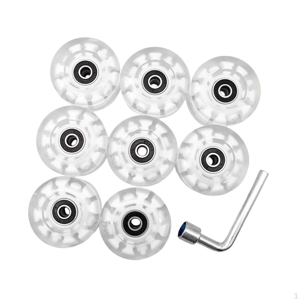 8Pcs LED-Equipped Roller Skate Wheels for Indoor Use, 32 X 58 Mm with Bearings