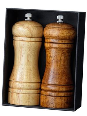 [Cranely] Pepper Mill Set of 2 [Natural Wood Scent] Manual Grinding Mill with Adjustable Coarseness, Compact Design, for Pepper and Rock Salt, Include