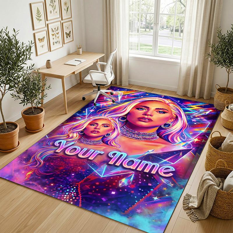 Personalized Crystal Velvet Carpet,Lady Gaga Custom Printed Name, Plush Area Rug For Home Indoor Decor