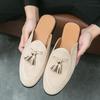 Fashion Suede Leather Tassel Mules Men Half Shoes for Man Summer Designer Shoes Men Luxury Zapatillas Hombre Casual Slip On