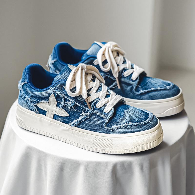 

Выстиранные и состаренные парусиновые кеды с вытянутым верхом, мужская платформа, спортивная и повседневная обувь для скейтборда, студенческая мужская обувь, универсальная обувь, мужская трендовая обувь 44 джинсовый синий