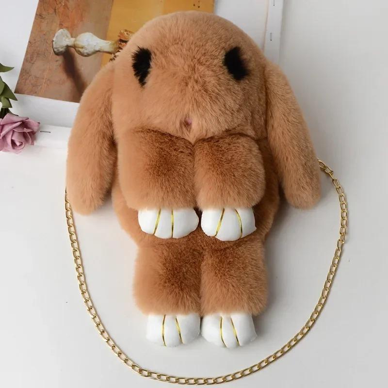 Niedliche flauschige Pompons aus Kaninchenfell Kettentasche Damen Cartoon Hase Umhängetasche Flauschiger Hase Schulterplüschrucksack Mädchen Geburtstagsgeschenke