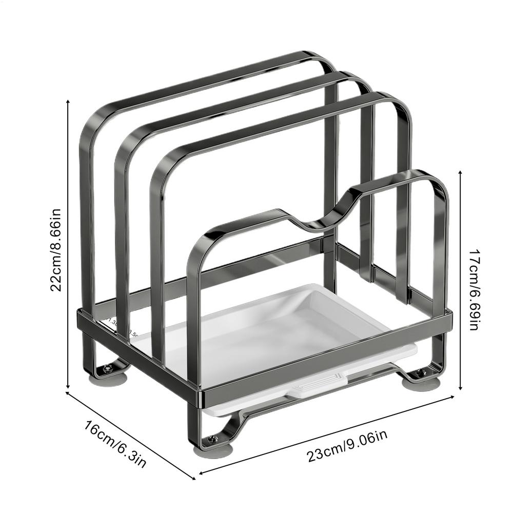 

Pot Lid Holder 3-Tier Stainless Steel Countertop Storage With Drip Tray Kitchen Pot Lid Storage Rack For Cutting Board Baking серый