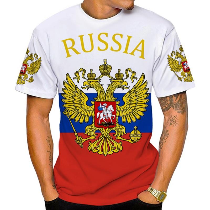Russia Flag National Emblem Pattern 3D Printed T-Shirts Summer Casual Round Neck Loose Short Sleeve Men's T-shirts