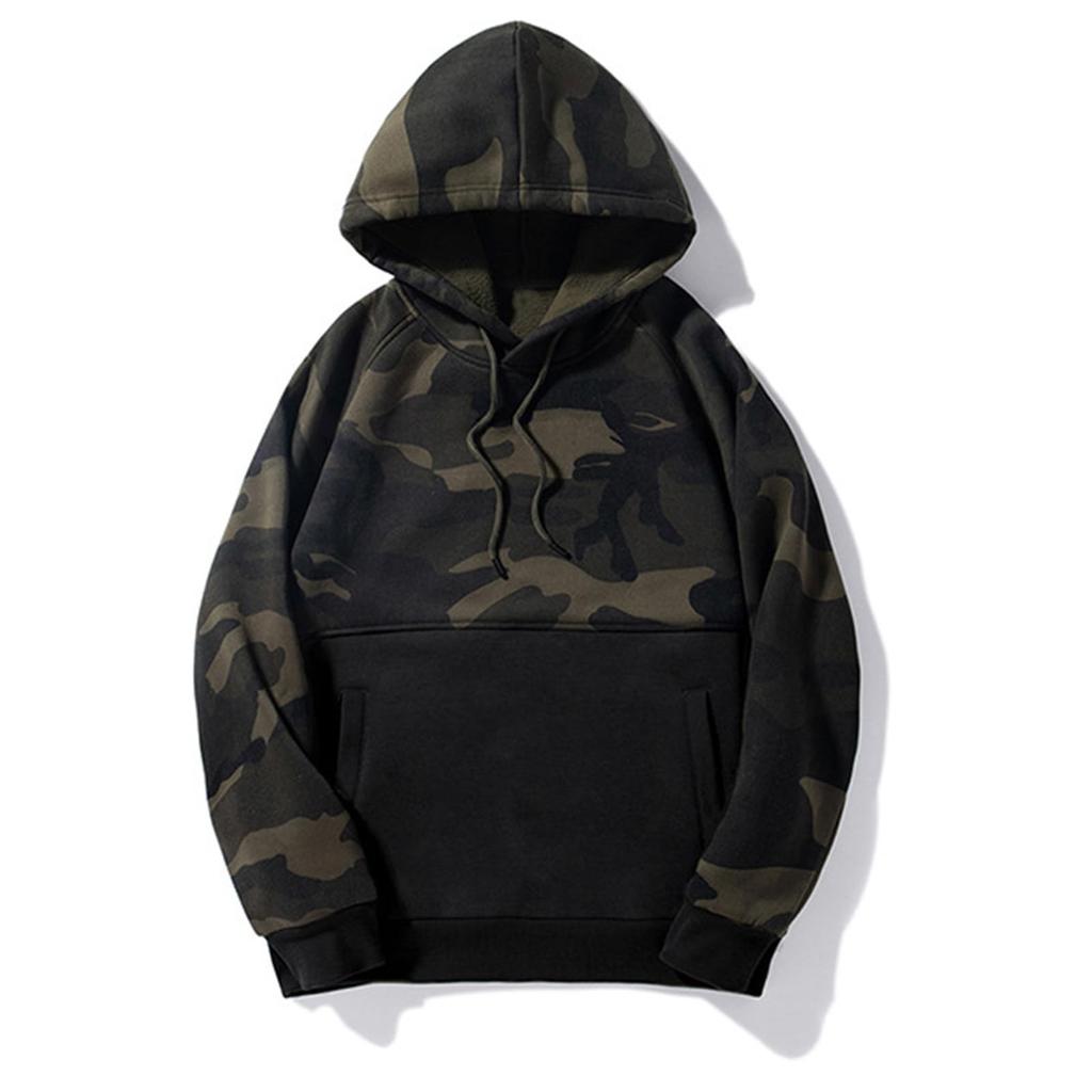 Men's Fashion Camouflage Sweatshirt Men's Drawstring Ribbed Closure Raglan-sleeves Hoodie