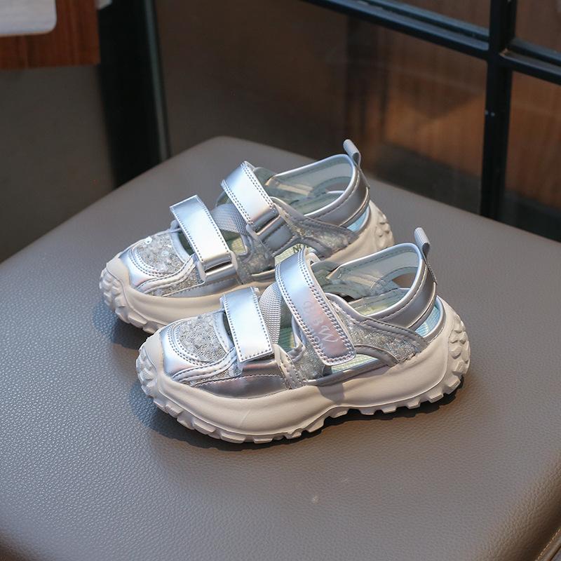 Summer Children Sports Sandals Fashion Girls Causal Princess Sandals 2024 New Cut-outs Chunky Kids School Solid Color Sandals