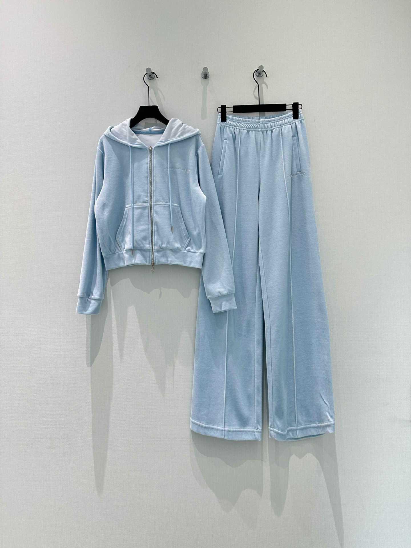Women s Trendy Rhinestone Hoodie & High-Waisted Wide-Leg Pants Set Small синий