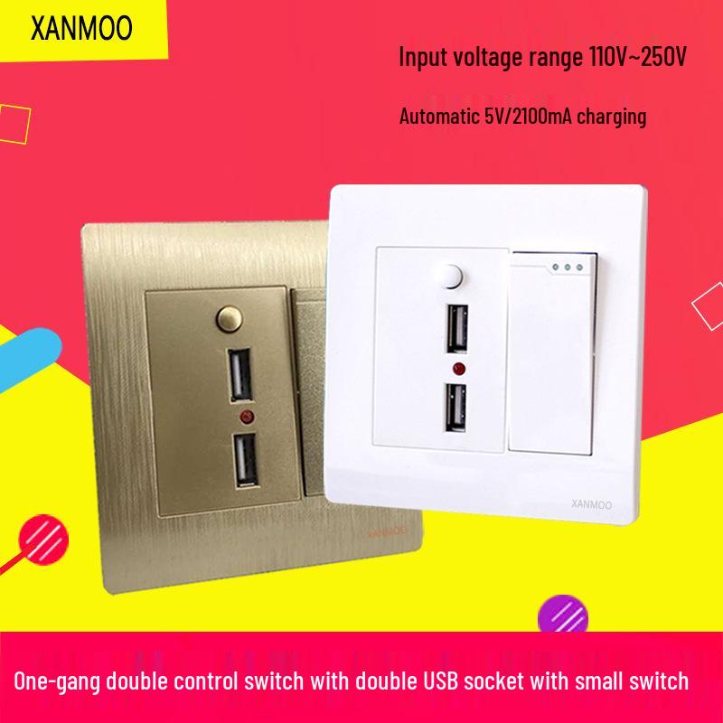 Type 86 Wall Single Pole Double Throw Switch with Dual USB Socket for Household