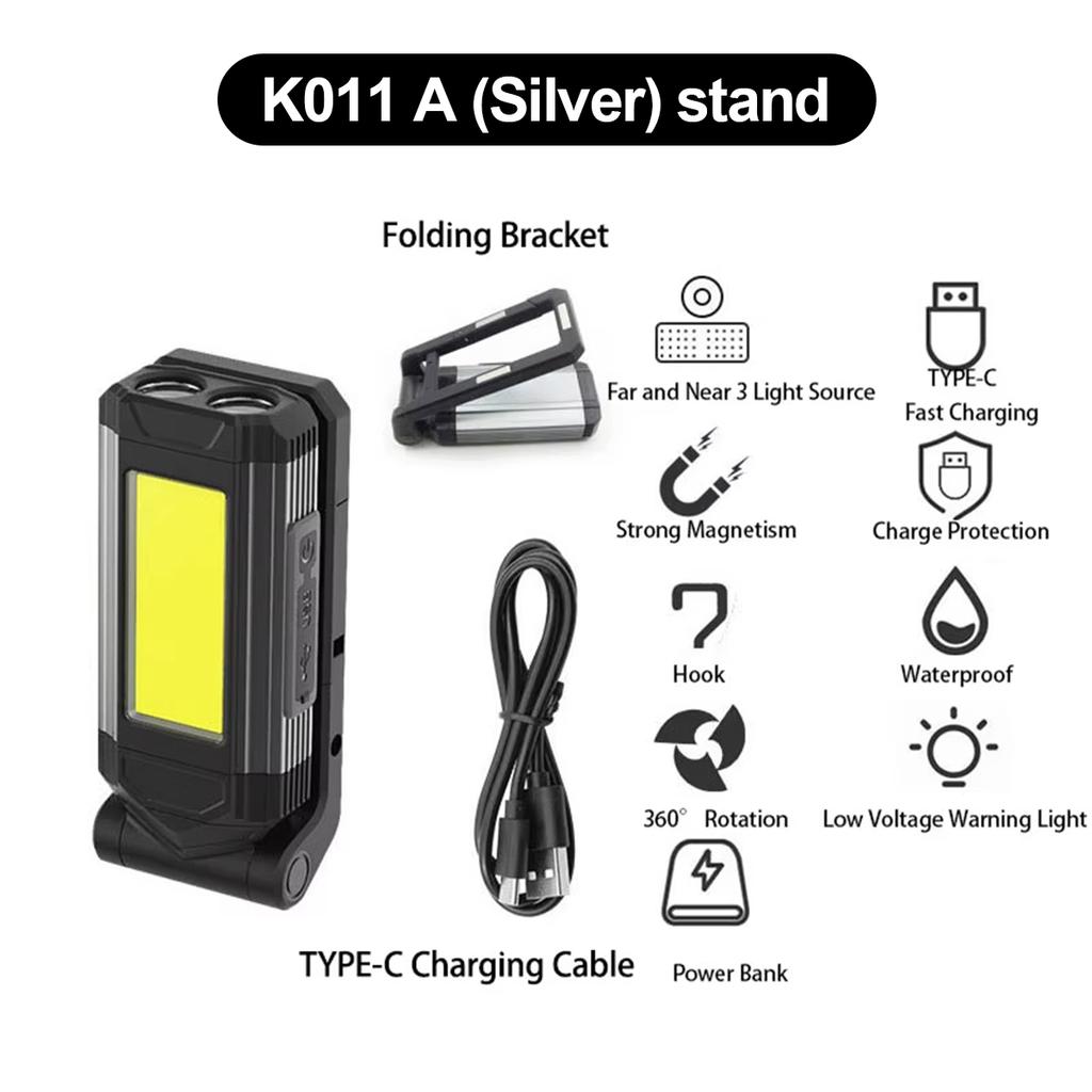 Led Work Light 10w Foldable Rechargeable Magnetic Flashlight Waterproof Flashlights Usb-cob Lamp With Hook Outdoor 6500k Lantern
