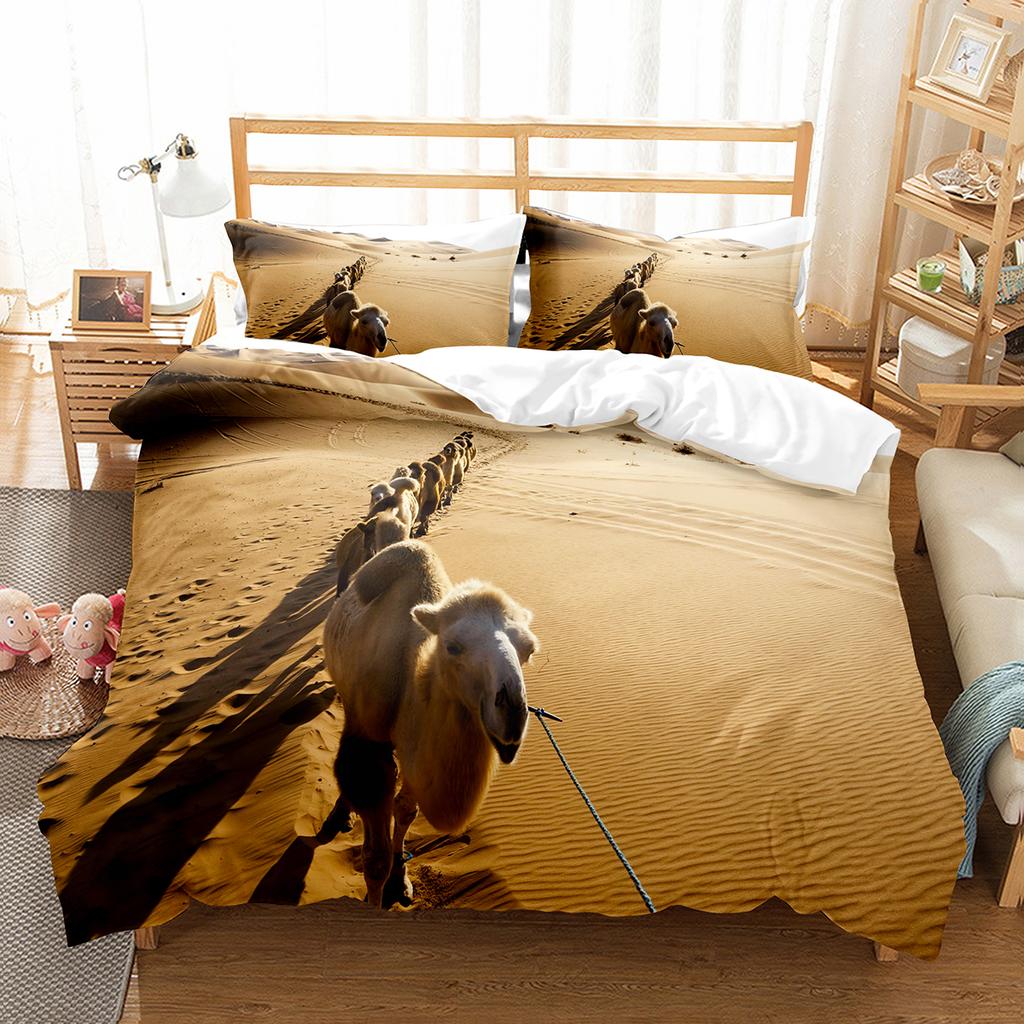 Camel King Queen Duvet Cover Tropical Desert Animals Bedding Set Lovely Wildlife Quilt Cover 2/3pcs Polyester Comforter Cover