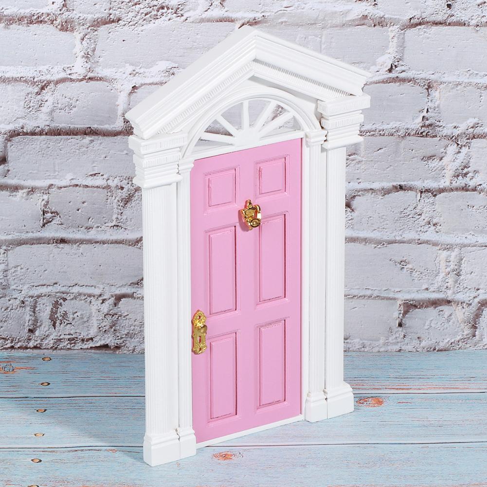 1:12 Dollhouse Miniature Little Mini Fairy Wood Birch Door Opening with AccessoriesPink