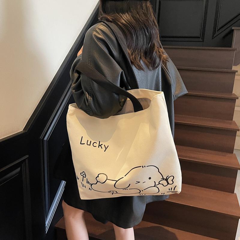 Commuting Large-capacity Japanese Cartoon Shoulder Bag 2025 Autumn New Fashionable Simple Small Fresh Canvas Tote Bag