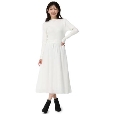 Mishmash Feather Long Sleeve Rib Knit White Dress, Feminine, Women's, MM447409,