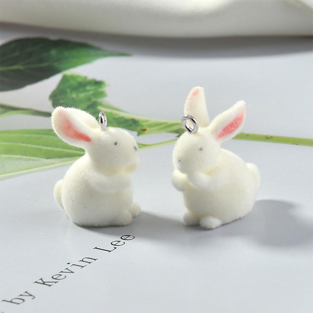 Pack of 5 Cute Rabbit Jewelry Charm Flocking Cartoon Rabbit Pendant Adorable Jewelry Findings for Earrings Keychains