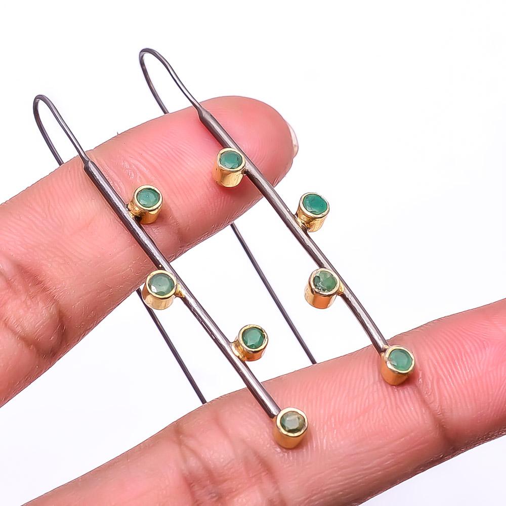 

Emerald -Sakota - Simulated 925 Silver Black And Gold Plated Earring 2.15 E9421