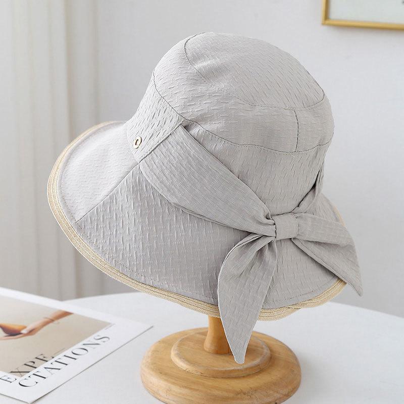 

2026 New Women s Minimalist Bucket Hat, Contrast Trim & Tie Bow Detail Spring Summer Versatile Basin Cap Sunhat 56-58cm серый