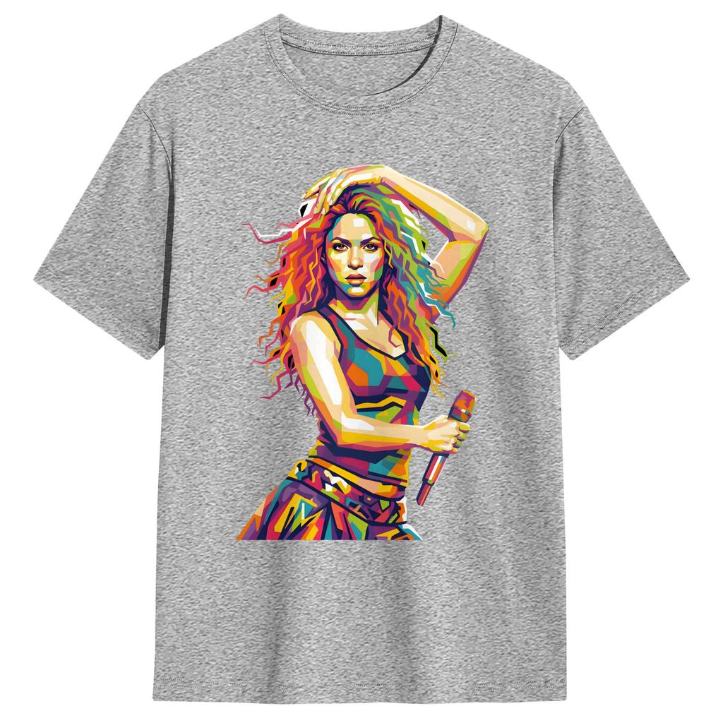 Fan Art Shakiras In Pop Art Style TShirt Beach Harajuku TShirts Cotton Breathable Plus Size Tees Short Sleeve Awesome Tshirt
