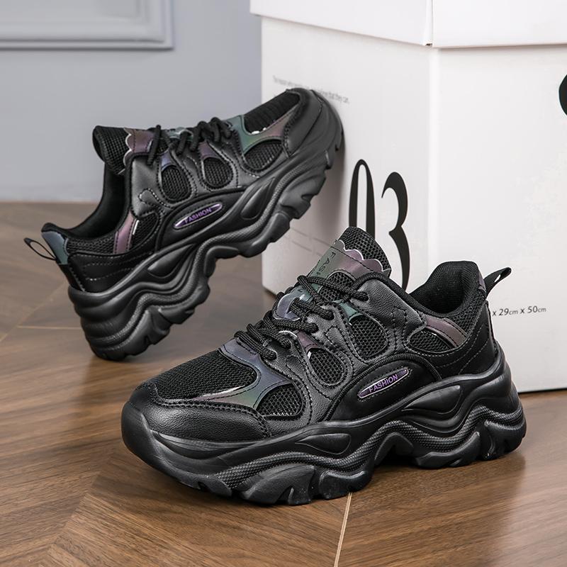 White New Fashionable Thick Sole with Hong Kong Style Dad Shoe Lightweight Casual Shoes, Student Anti Slip Sports Women's Shoes