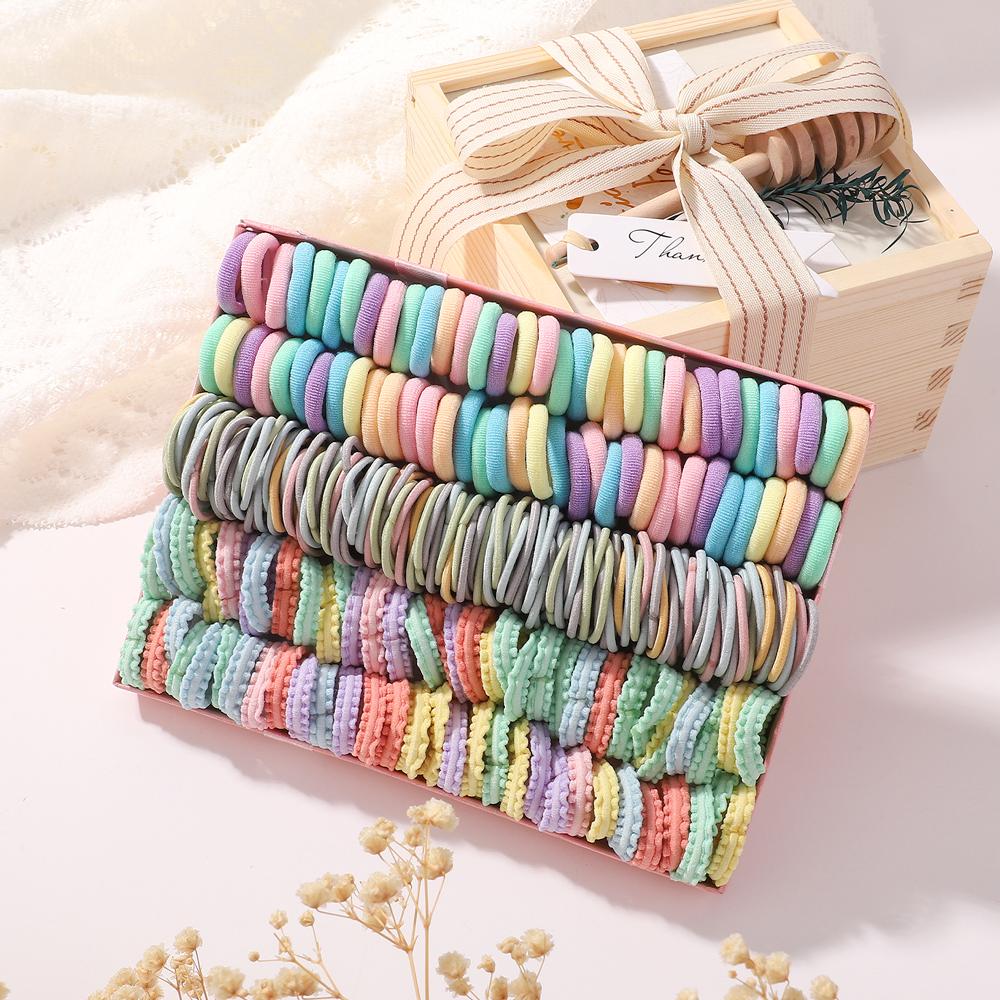 300pcs Cute Colorful Nylon Elastic Hair Bands Set for Women Girls Ponytail Holder Scrunchies Kids Rubber Band Hair Accessories