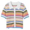 Sancai Damen Regenbogenstreifen Ajour-Strick Kurz-Cardigan