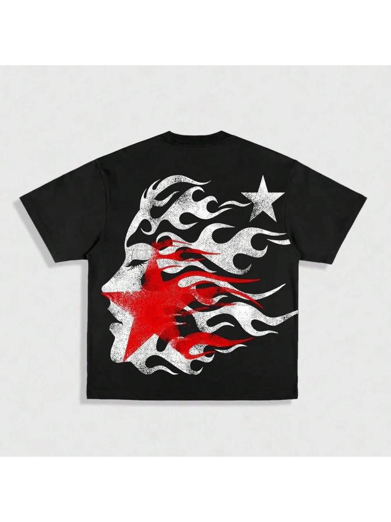 2025 New Pure Cotton T-Shirt 1PC Hells Star Print Men's Round Neck Short-Sleeved Cotton T-Shirt Casual Summer Short-Sleeved Women