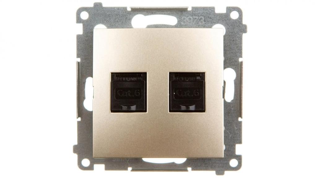 Simon 54 Double Computer Socket 2Xrj45 Cat.6 With Shutter Matte Gold D62.01/44