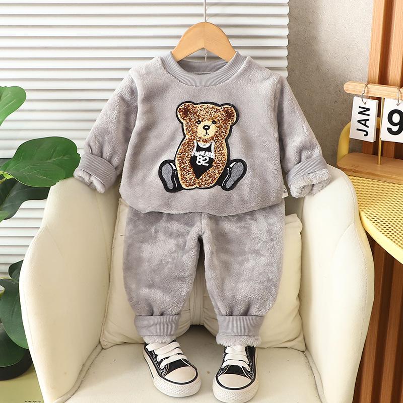 2025 Children's Two Piece Sleepwear Warm Men's and Women's Velvet Set Autumn and Winter Home Furnishings