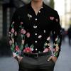 Camisa de Hombre con Cuello Blanco Multicolor Acuarela Hierba Silvestre Estampado Floral Manga Larga Botones Arriba