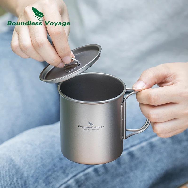 Boundless Voyage Titanium Camping Mug with Lid Stackable Cup Travel Tableware for Backpacking, Hiking, Home Use