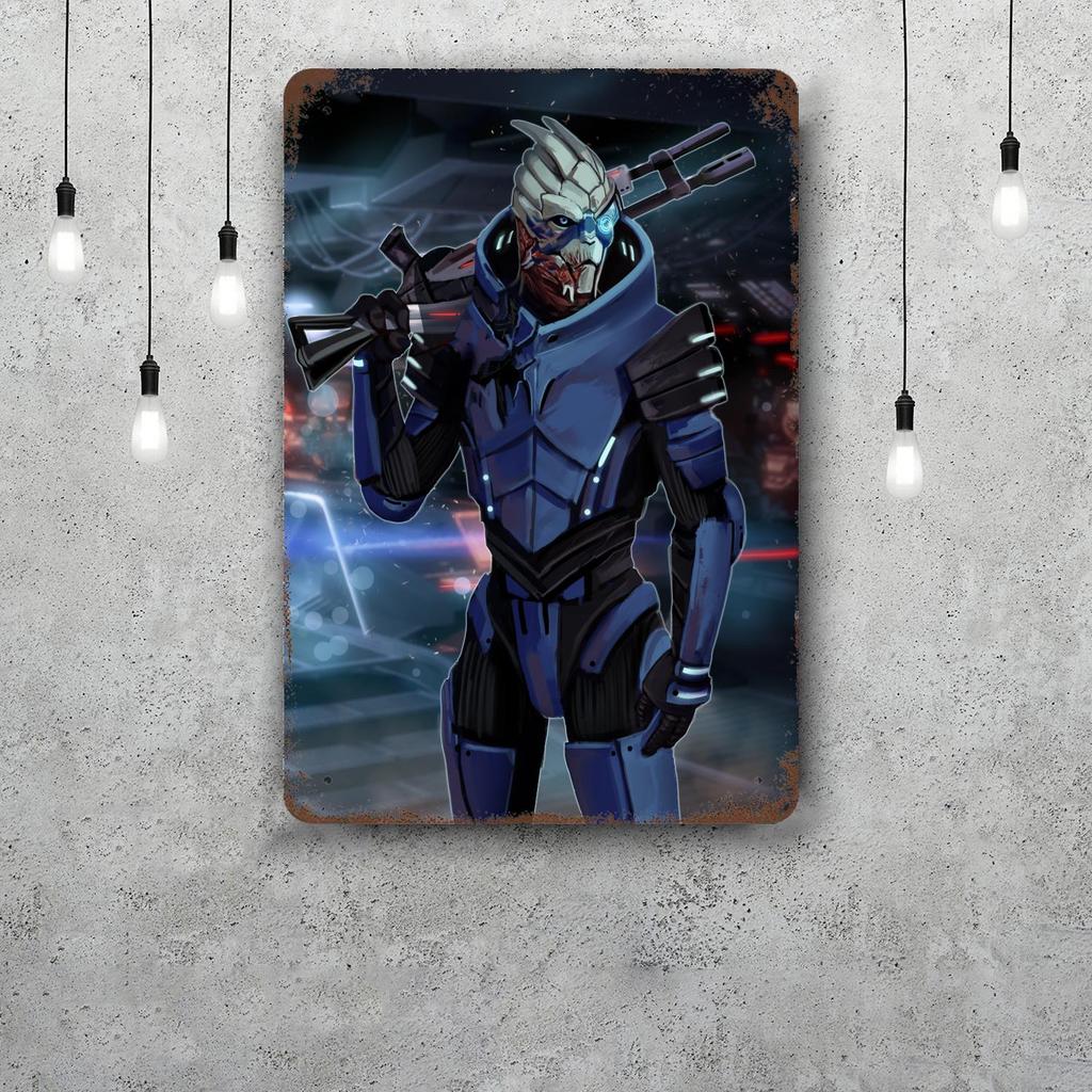 Garrus Close Up Mass Effect Vintage Metal Tin Signs Posters Decor Retro Metal Plaque Wall Art Decor for Garage Bar