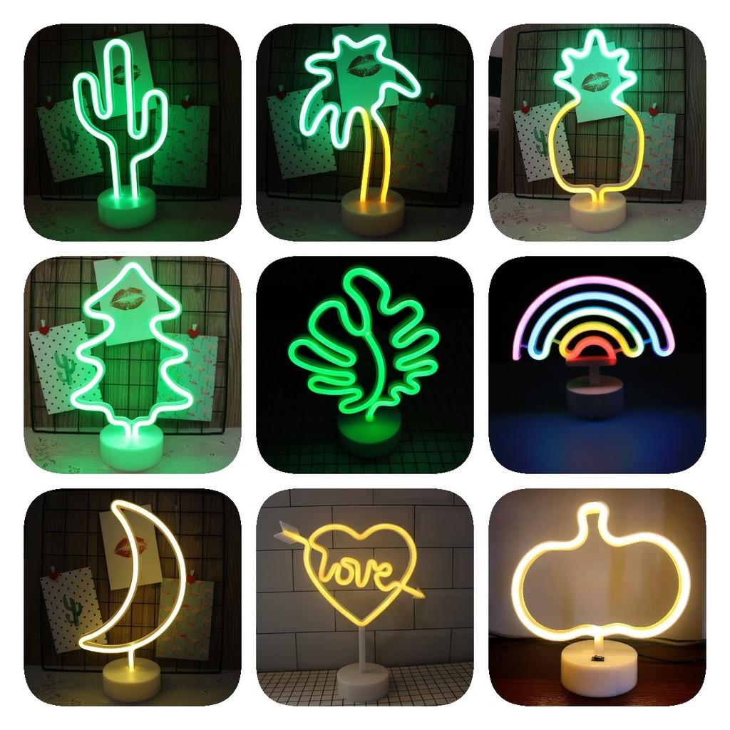 Shaped Led Cactus Neon Signs Light Holder Base Table Decoration Night Lamps