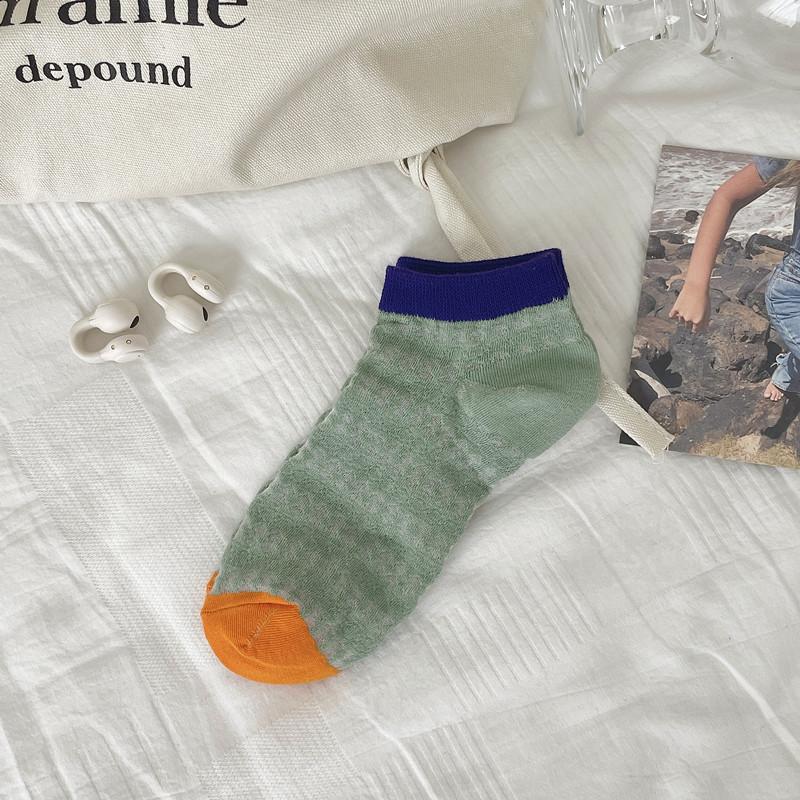 

Color-Blocked Hollow Ultra-Thin Boat Socks Summer Trend Internet Celebrity Style Boneless Cotton Socks And Glass Stockings Do Not Fall Off One size fits all зелений